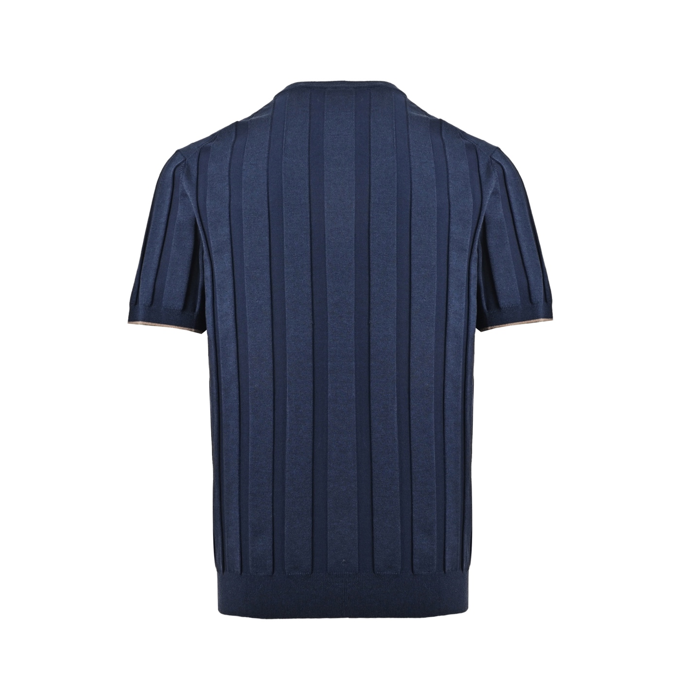 BRUNELLO CUCINELLI/BC纽扣罗纹亨利领针织短袖 麻杏色 藏青色
