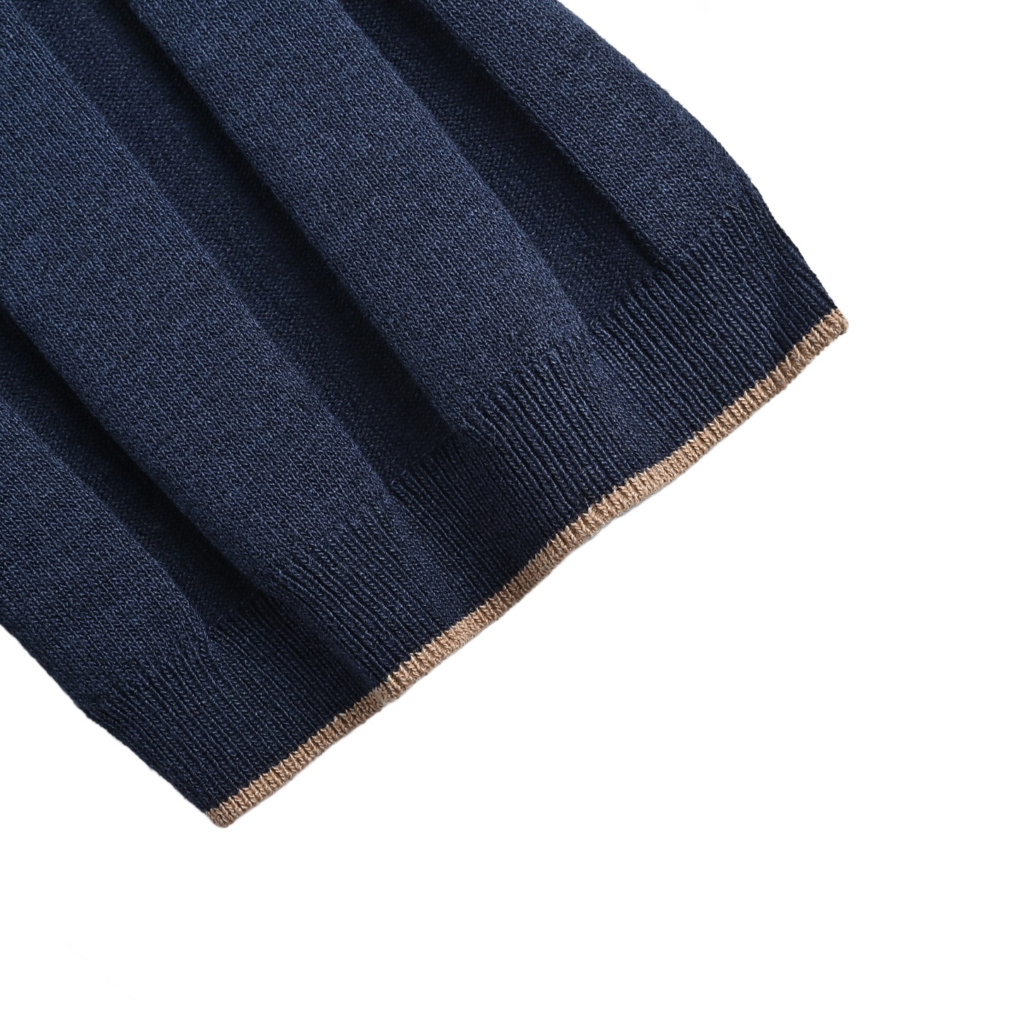 BRUNELLO CUCINELLI/BC纽扣罗纹亨利领针织短袖 麻杏色 藏青色