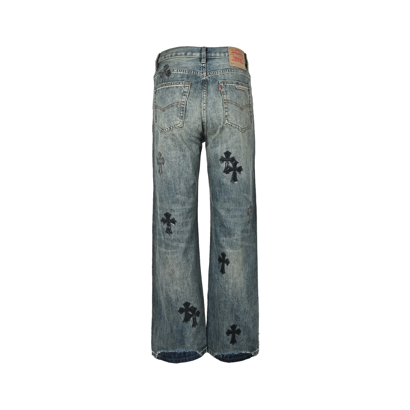 CHROME HEARTS/克罗心 十字皮标做旧牛仔裤-莆田鞋,莆田鞋货源,高仿鞋,高仿鞋货源,安福档口,莆田高仿鞋,莆田鞋批发,高仿鞋批发,莆田高仿运动鞋,高仿运动鞋,莆田运动鞋 CHROME HEARTS/克罗心 十字皮标做旧牛仔裤