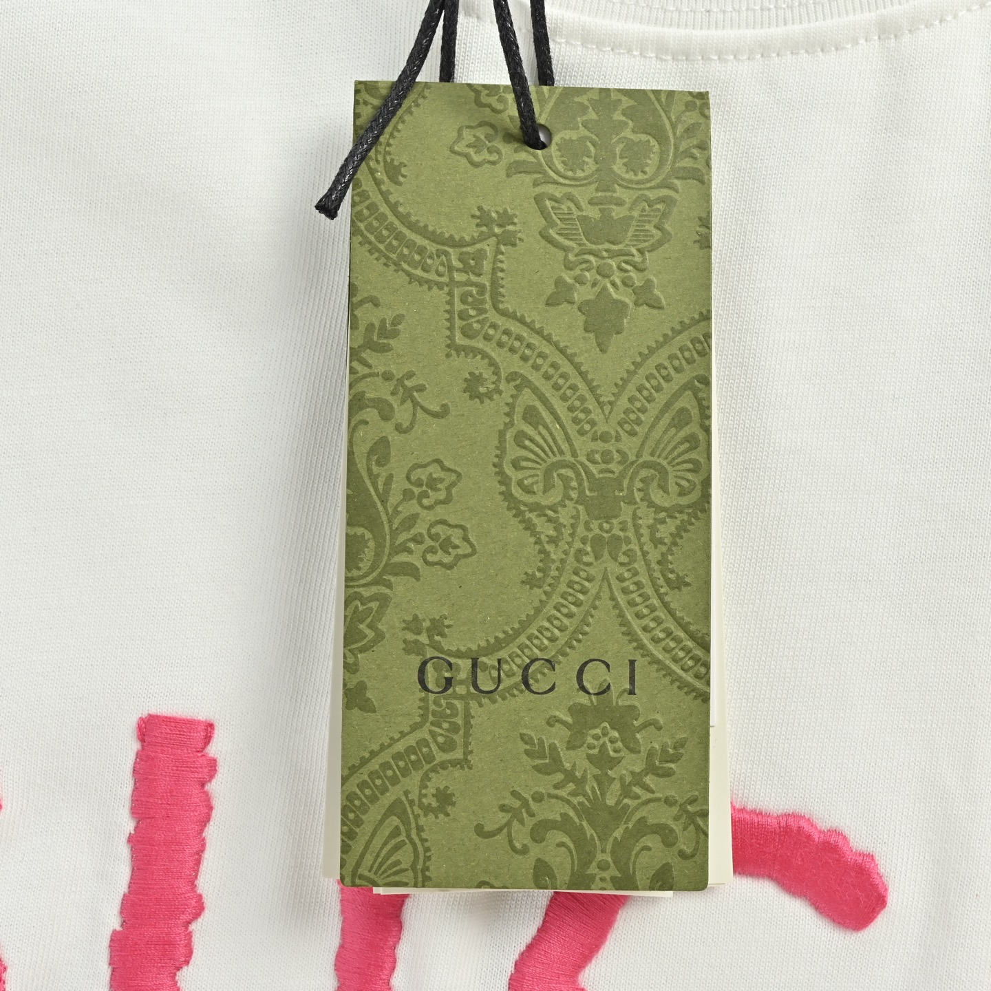Gucci/古驰 粉色字母logo刺绣短袖 黑色 白色 米白
