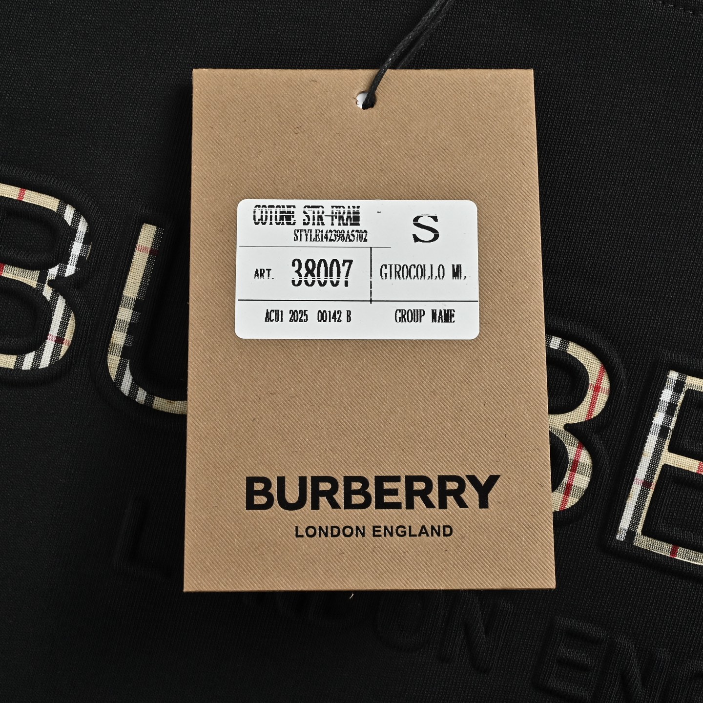 Burberry/巴宝莉 格纹浮雕字母短袖 黑色 白色