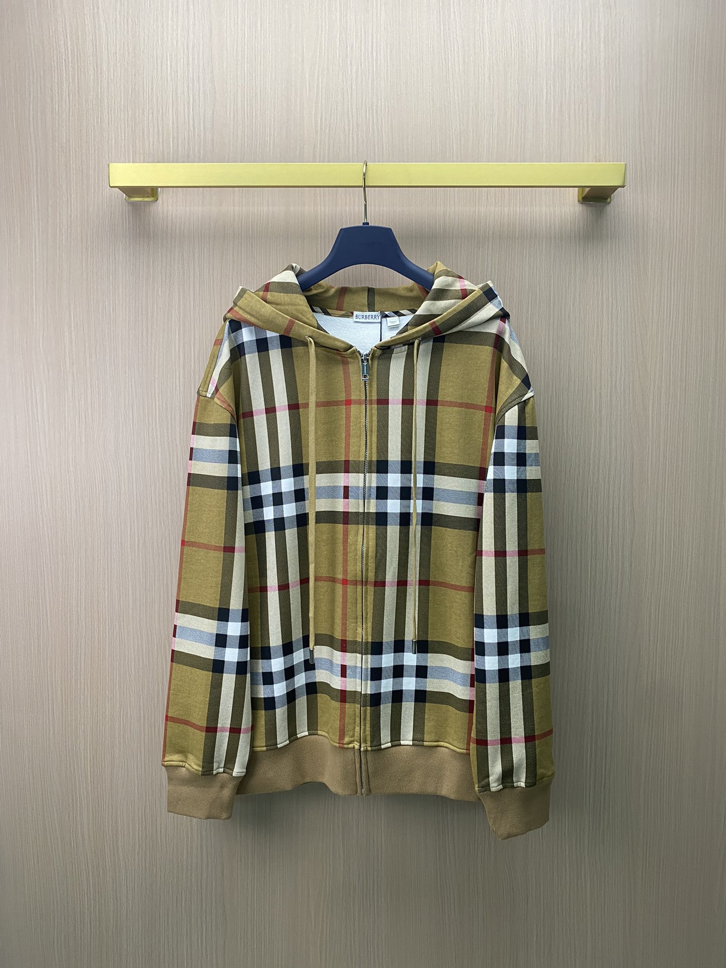Nueva chaqueta con capucha y cremallera de cuadros clásicos de Burberry, tela de algodón de 460g, el último bordado tri…
