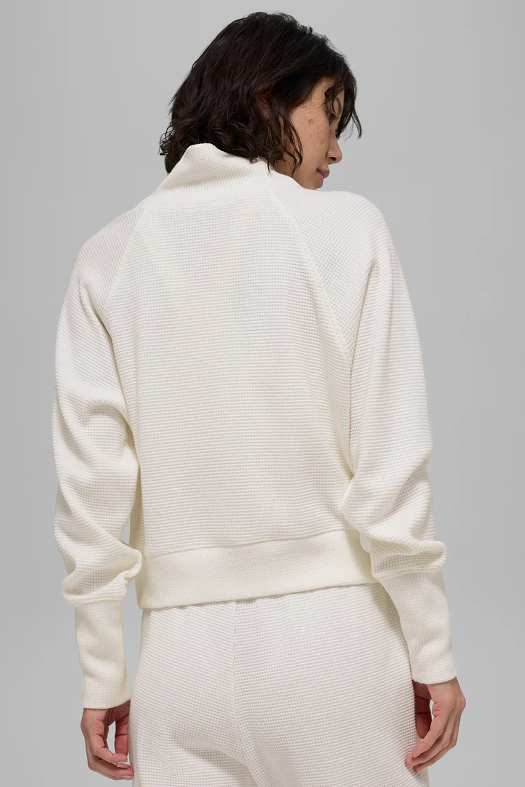 Alo Waffle Weekend Escape Mock Neck Long Sleeve long sleeve lounge ivory yoga