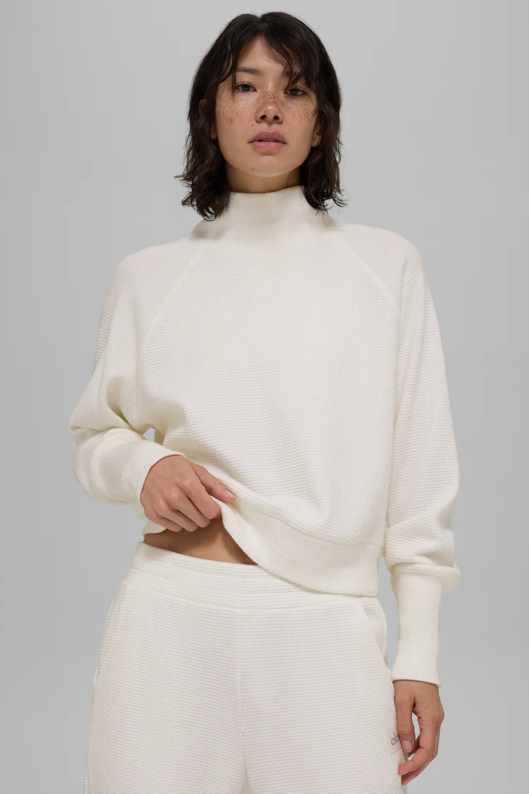 Alo Waffle Weekend Escape Mock Neck Long Sleeve long sleeve lounge ivory yoga