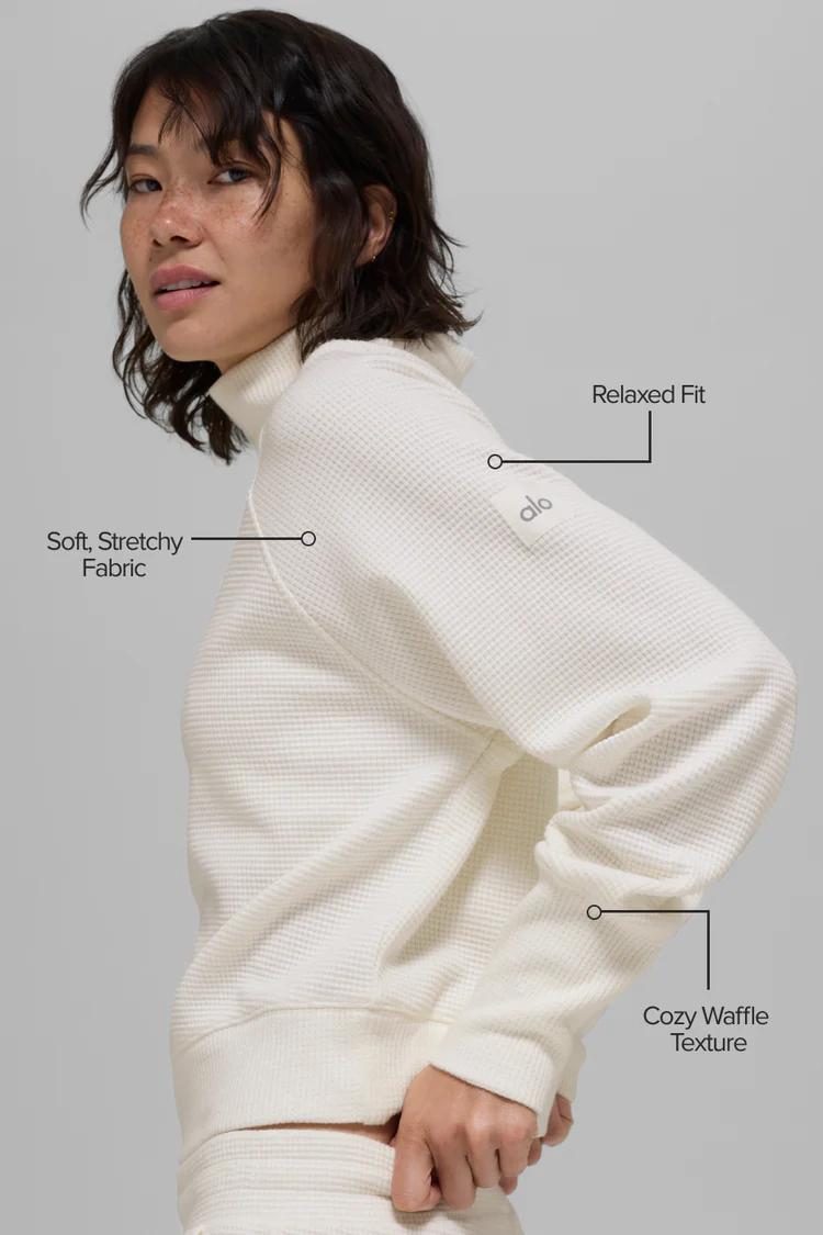 Alo Waffle Weekend Escape Mock Neck Long Sleeve long sleeve lounge ivory yoga
