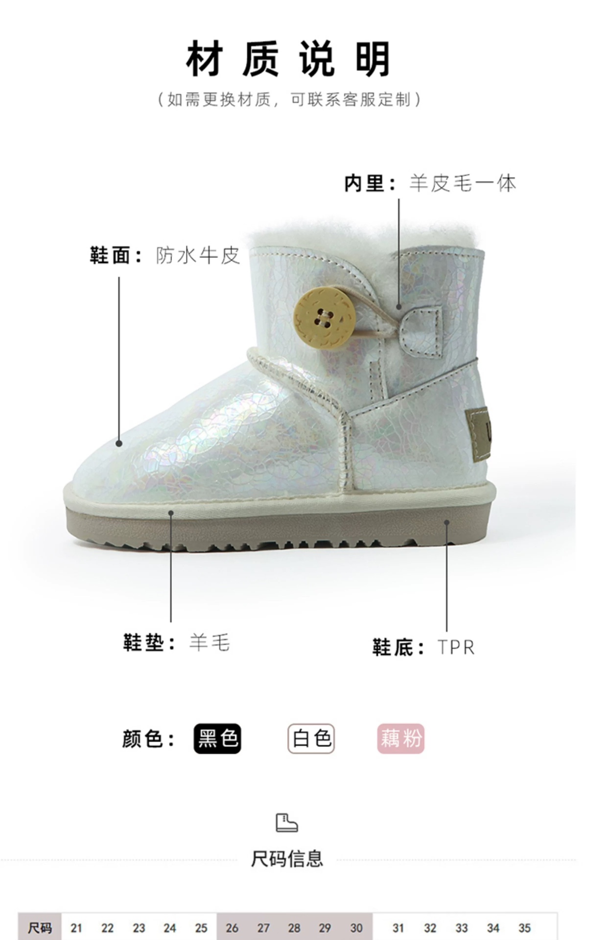 图片[6]-UGG镭射羊毛一体防水雪地靴 镭射系列三色～ 材质：头层牛皮压花➕羊毛，防滑牛筋底 ✦既可以时尚好看，也可以防水防污☝🏻 尺码：童25-35-选品中心