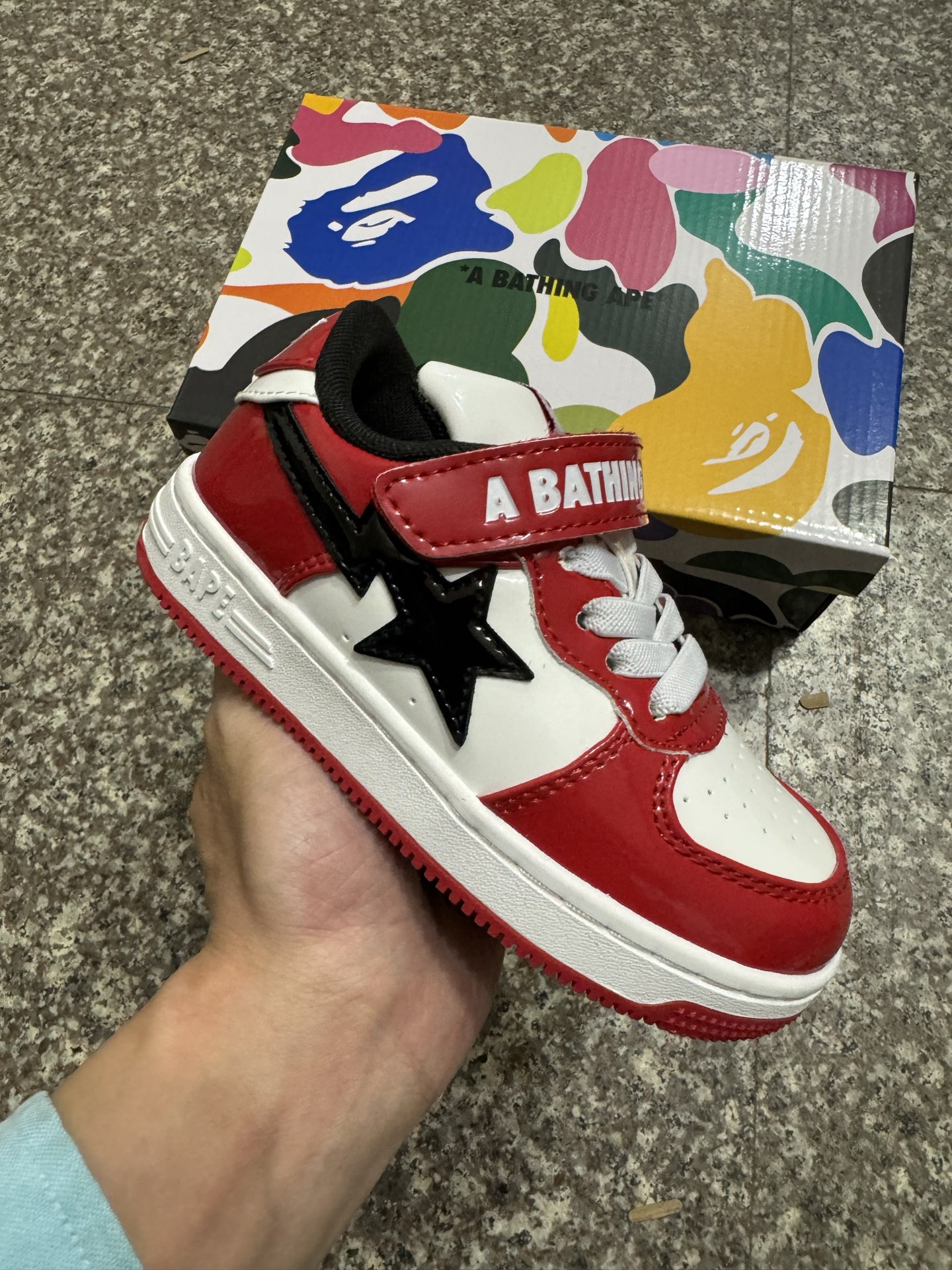 BAPE STA童鞋春夏字母魔术贴撞色星标休闲鞋板鞋尺码22-36-选品中心
