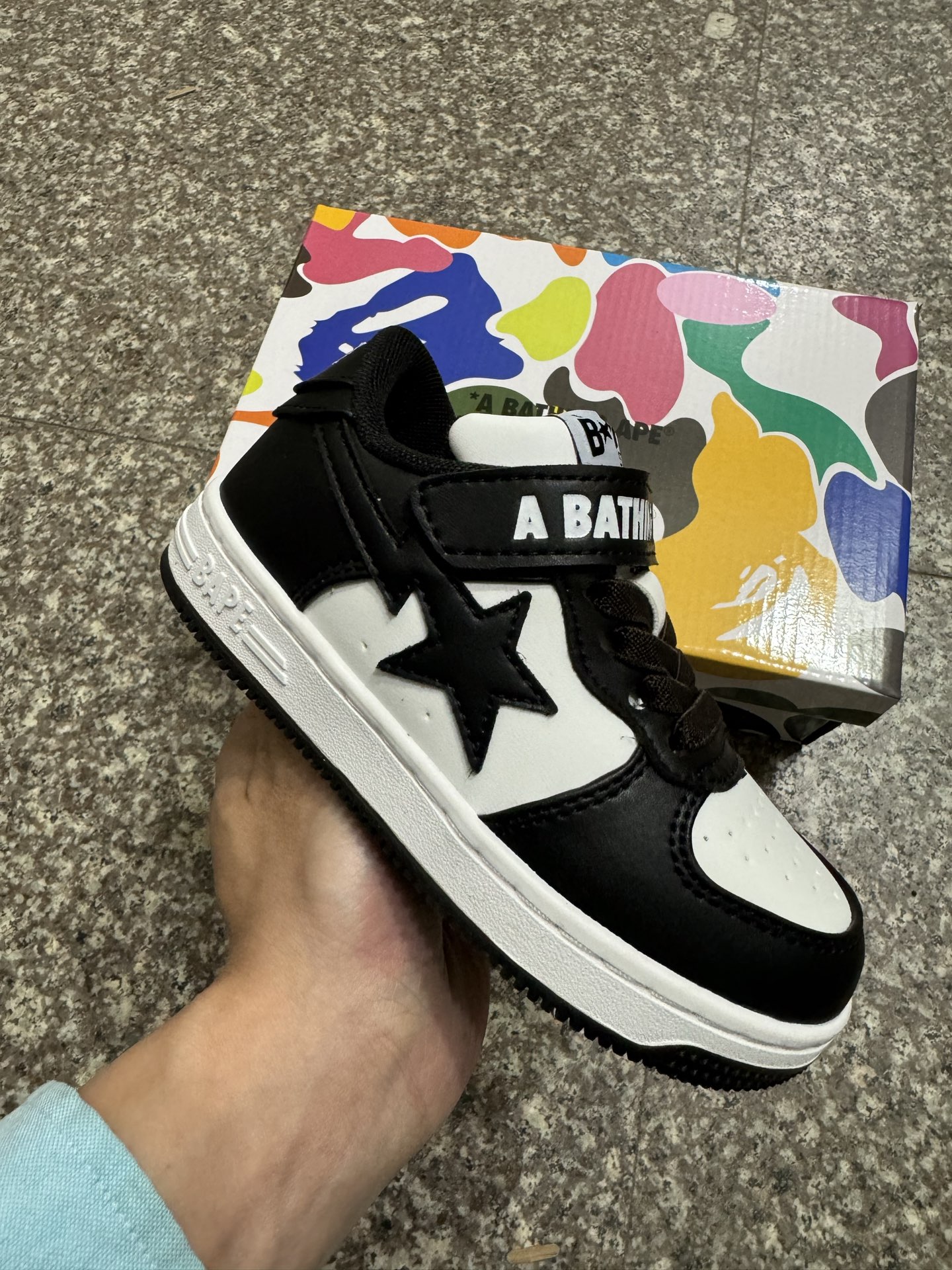 BAPE STA童鞋春夏字母魔术贴撞色星标休闲鞋板鞋尺码22-36-选品中心