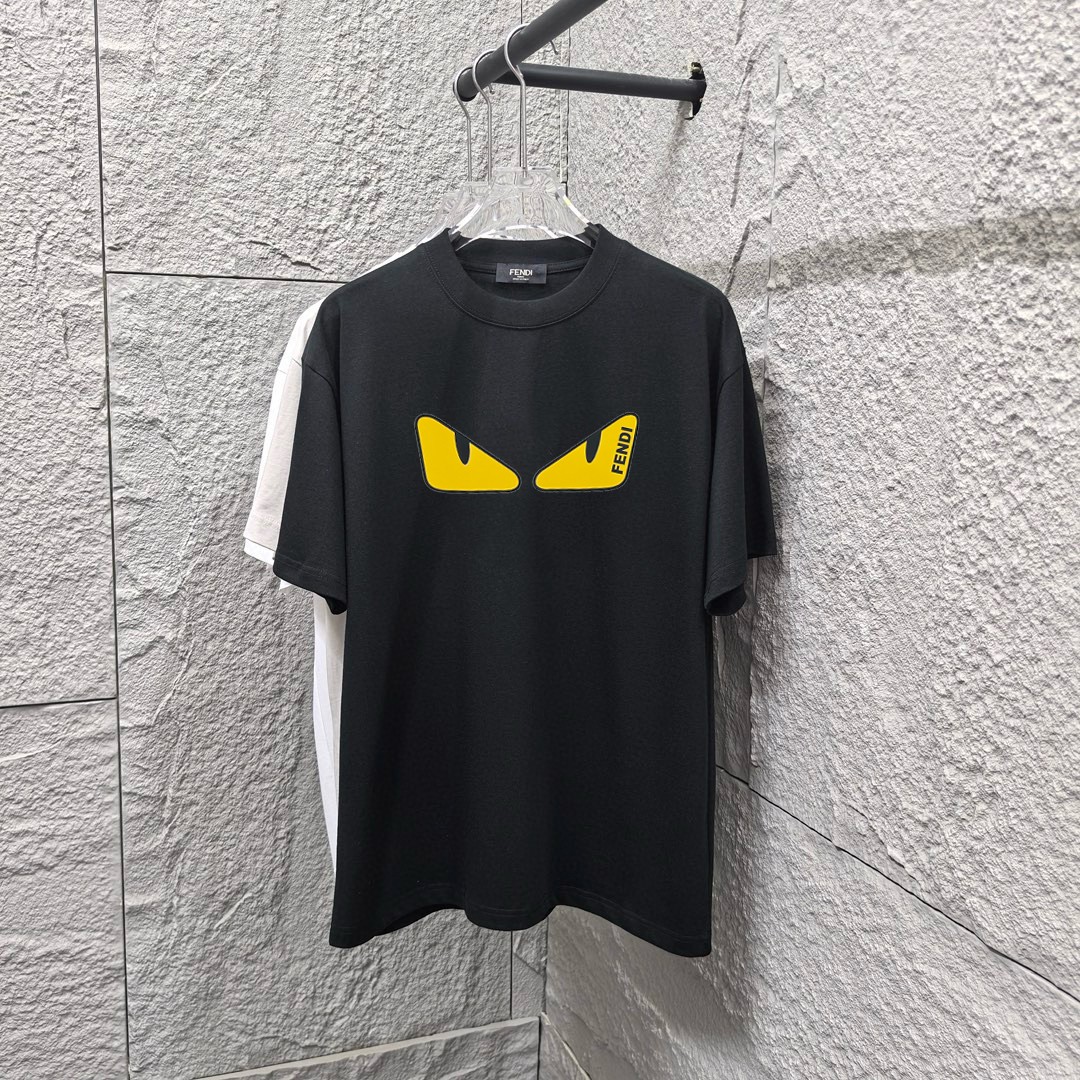 FEN*Fendi Camiseta de manga corta nueva primavera/verano 2025, letras clásicas, proceso de silicona gruesa tridimension…