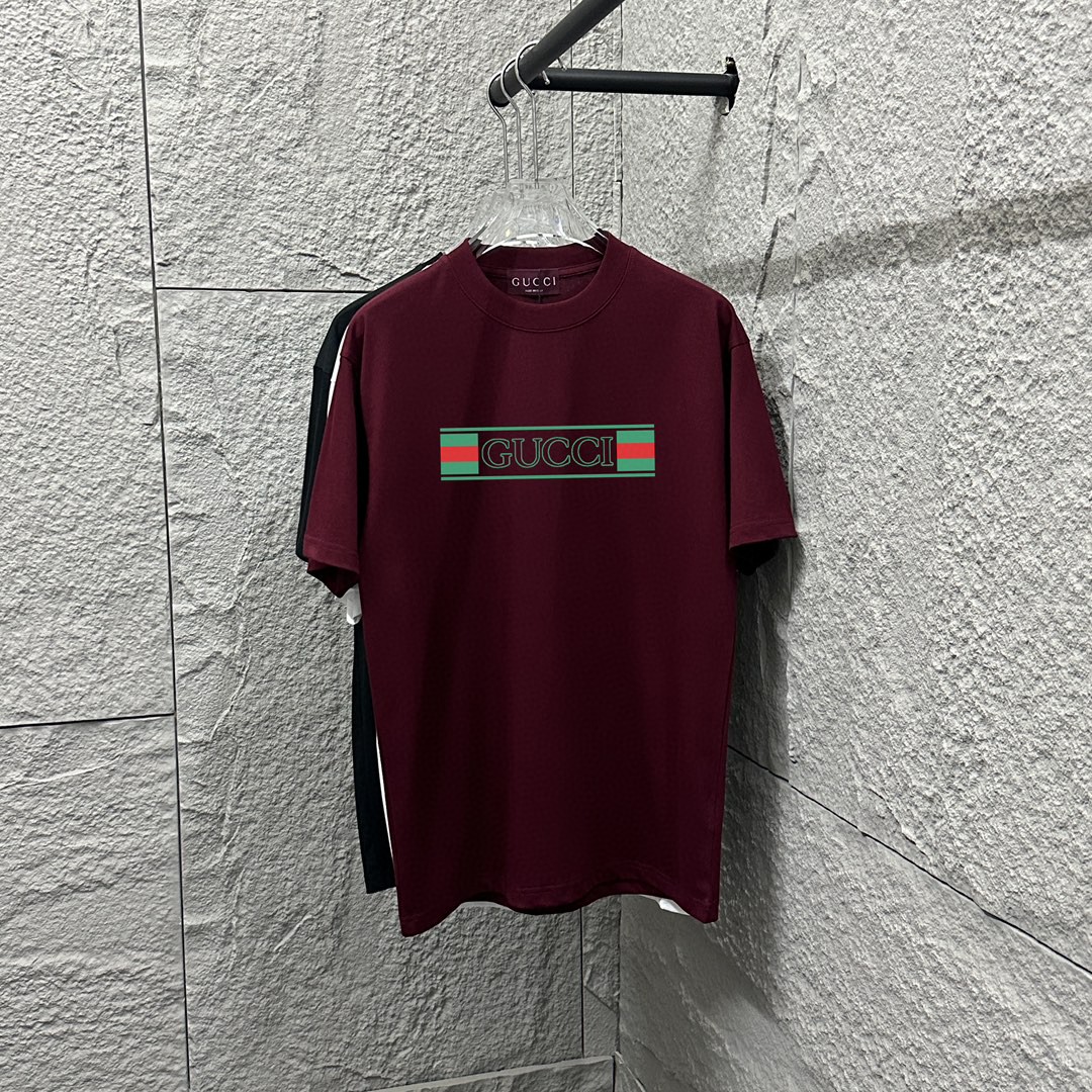 Gu 古*驰 2025 primavera/verano nuevo estilo, camiseta de manga corta con estampado de doble G en el pecho, tejido de algo…