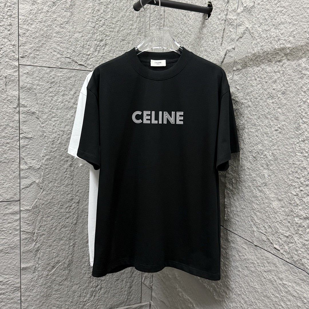 Celi*ne 塞琳 塞林 2025春夏款 简约字母 植绒工艺 个性logo 定制双纱平纹纯棉面料 短袖T恤 男女同款 尺码： S （90-130斤） M （120-150斤） L （140-165斤） XL （160-180斤） XXL…
