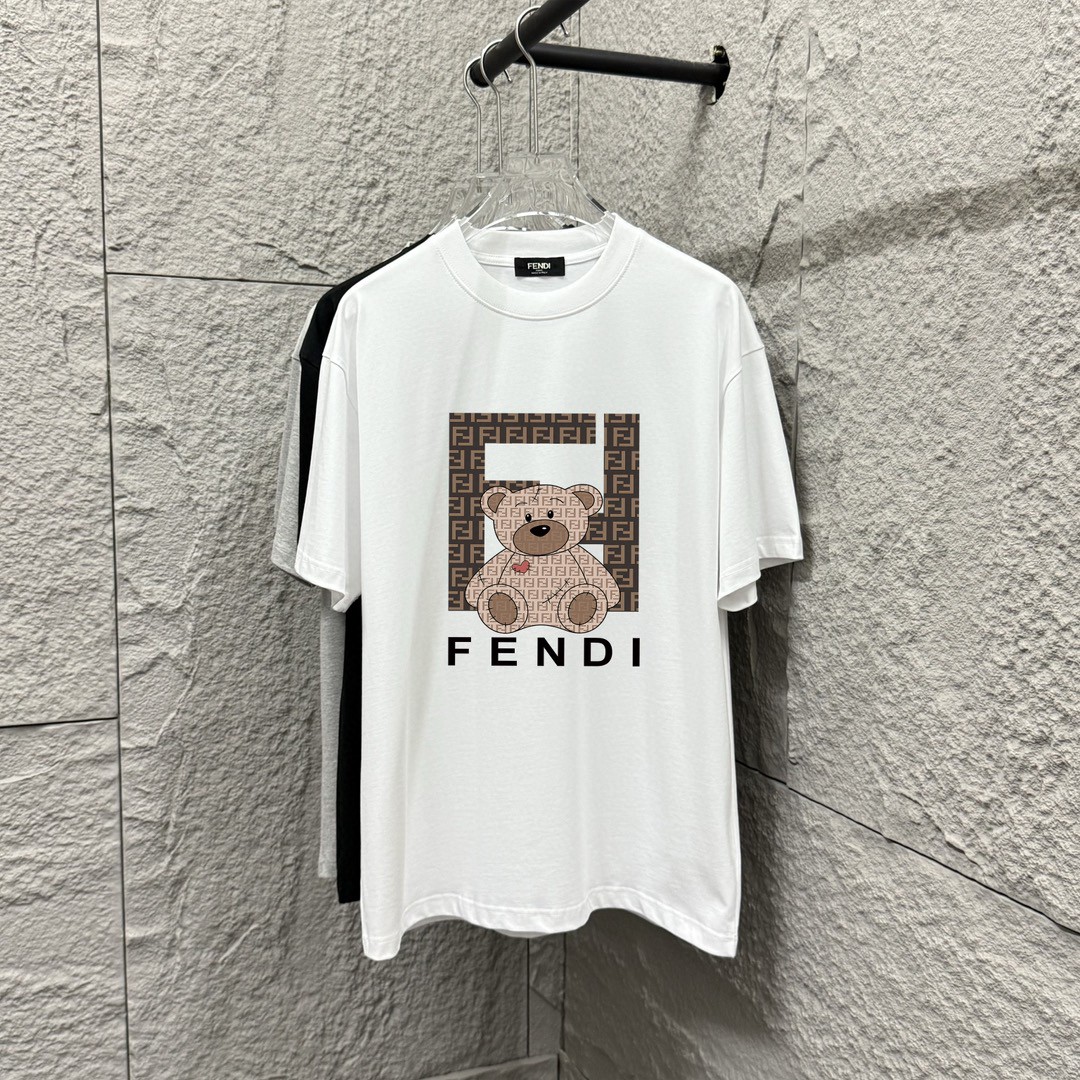 FEN*Fendi* 2025 primavera/verano nuevo estilo estampado de letras osito doble f tela de algodón puro de tejido liso de …