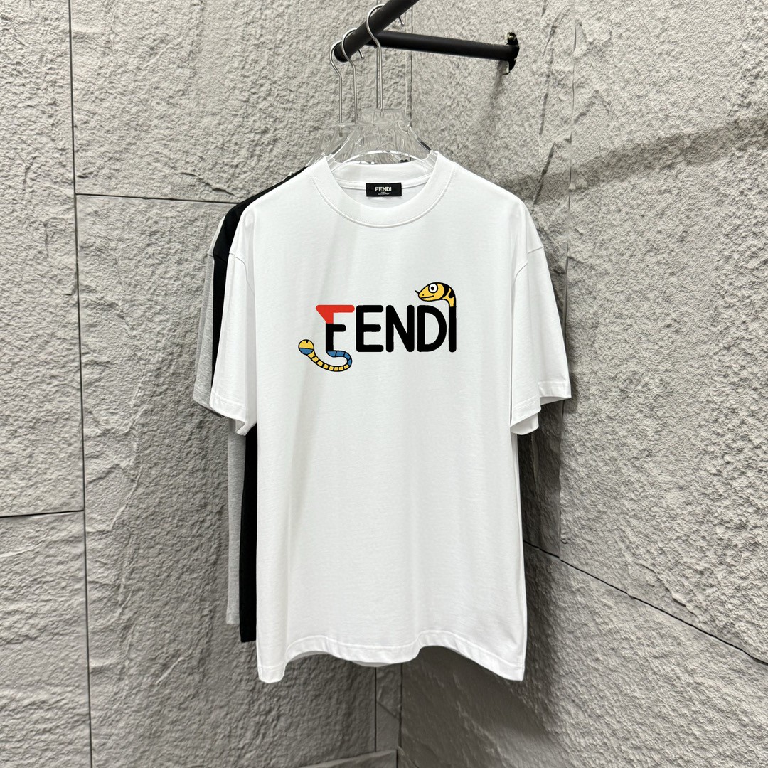FEN*Fendi* 2025 primavera/verano nuevo estilo estampado de letras doble f año de la serpiente tela de algodón puro de t…