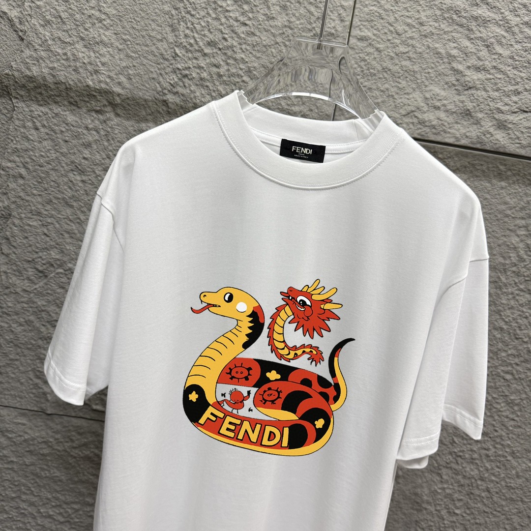 FEN*Fendi* 2025 primavera/verano nuevo estilo estampado genial de año de la serpiente tela de algodón puro de tejido li…
