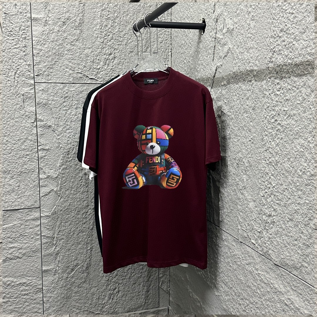 FEN*Fendi* Nueva primavera/verano 2025, estampado de oso de lujo tipo rompecabezas, tela de algodón puro personalizada …
