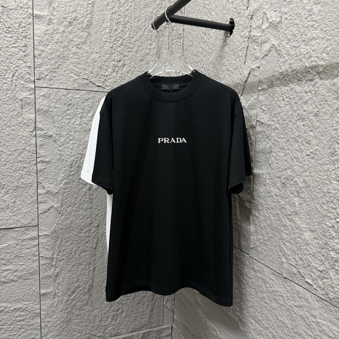 Prada *prad* Estilo primavera y verano 2025 Bordado de letras simple Logotipo personalizado Tejido de algodón liso de d…