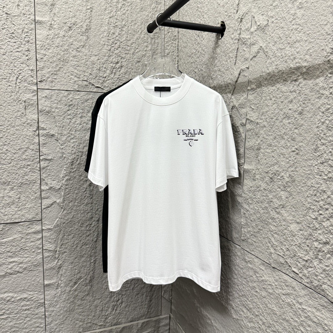 Prada *prad* Estilo primavera y verano 2025 Bordado de letras bicolor en blanco y negro Logotipo personalizado Tejido d…