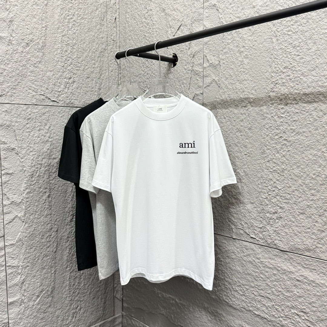 Ami* 2025 primavera/verano nueva colección de camisetas de manga corta, bordado de letras clásico y sencillo, tejido pe…