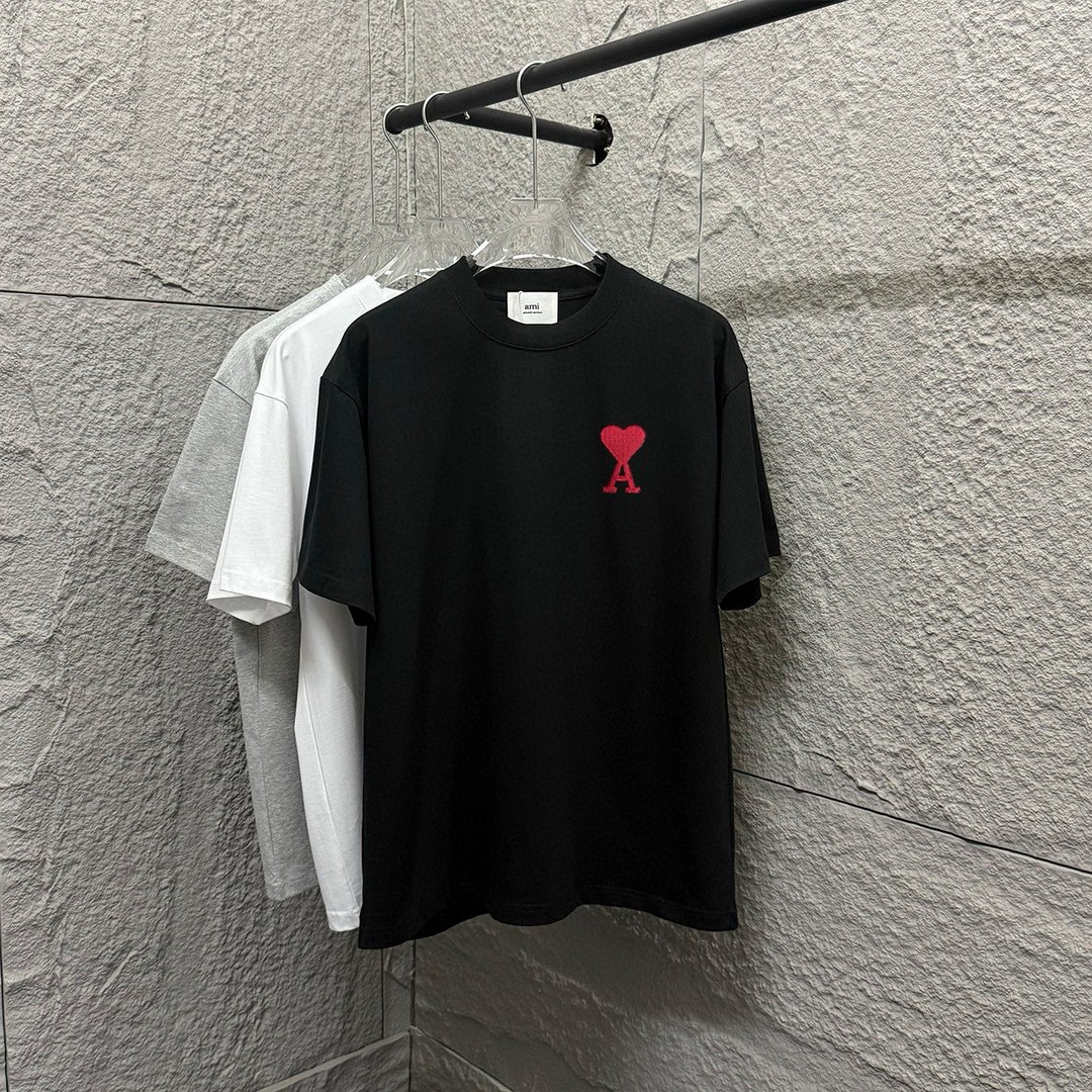 Ami* bordado de corazón, 2025 primavera/verano nueva colección, gran corazón con letra A bordada y letras per…