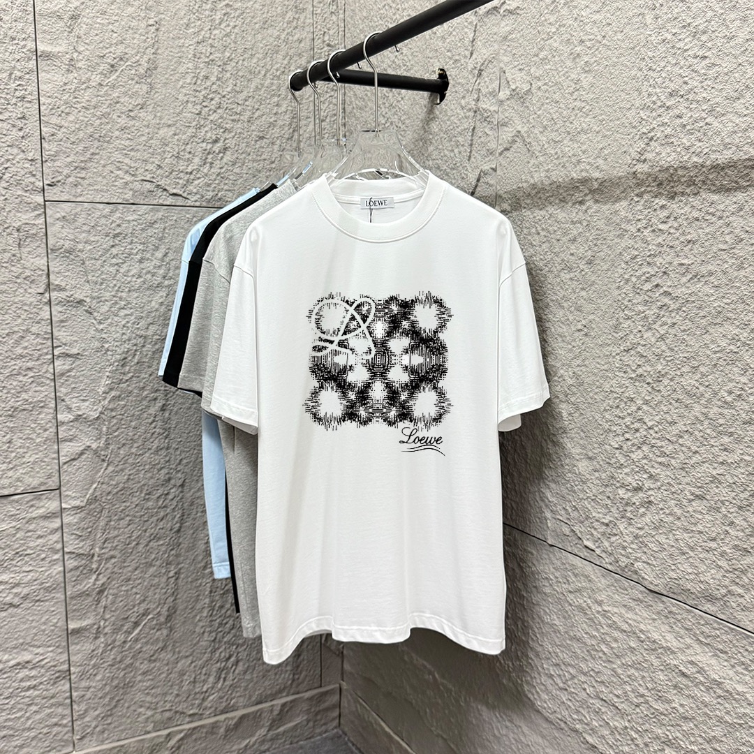 🅿️90 Loe*罗意* 2025 primavera/verano nuevo estilo clásico estampado de tótem tejido de algodón puro de doble hilo camise…