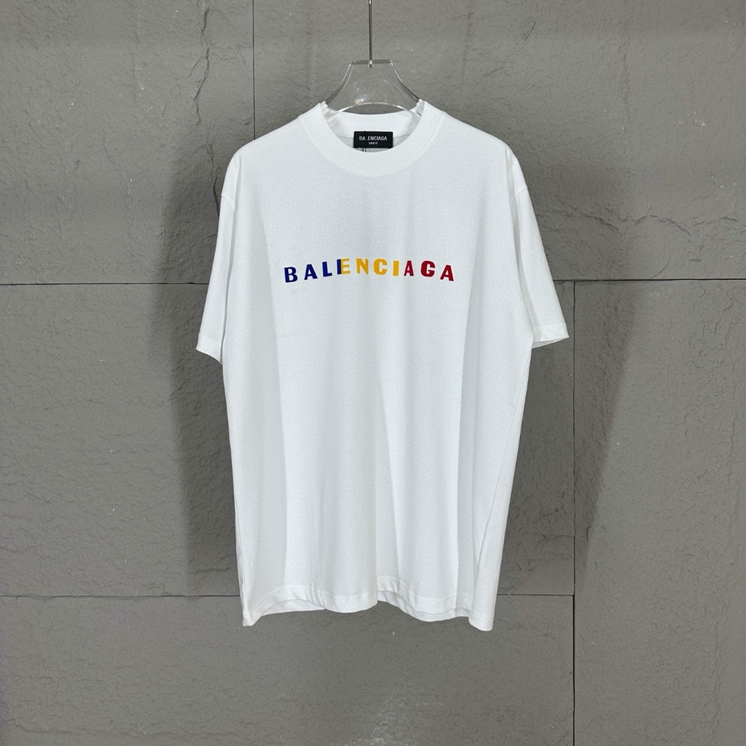 P75 BALENCI*GA París 2025 primavera/verano nueva camiseta de manga corta, letras clásicas con proceso de flocado, tejid…