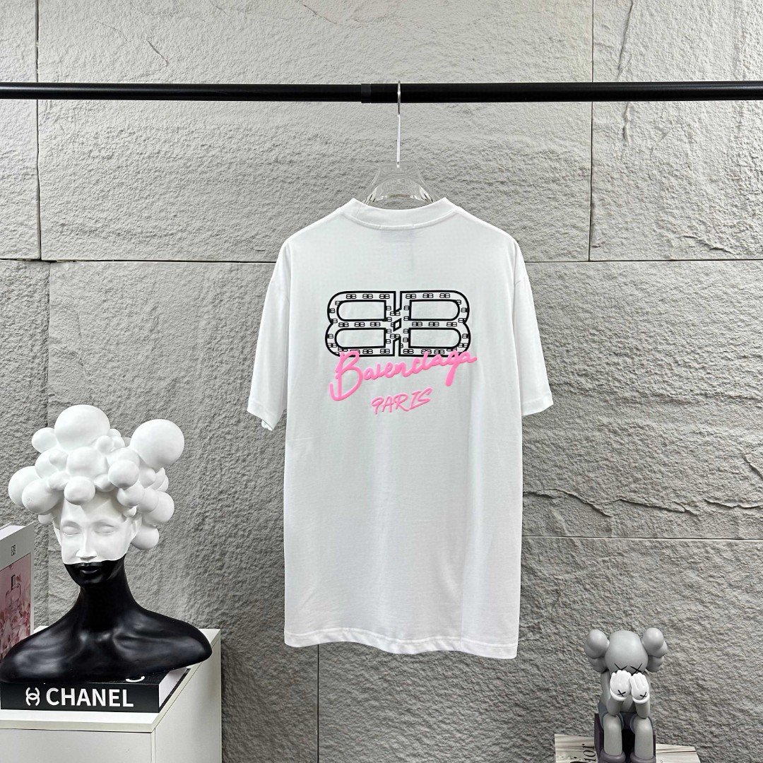 P80 BALENCI*GA París 2025 primavera/verano nueva camiseta de manga corta, letras clásicas con proceso de espuma + proce…