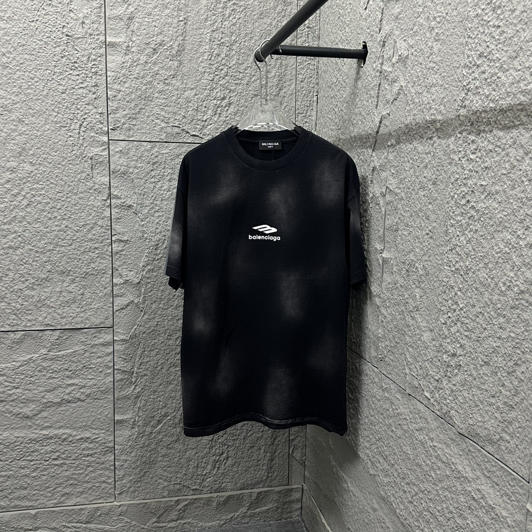 P80 BALENCI*GA París*Nueva temporada de verano 2025, camiseta de manga corta con teñido degradado y efecto desgastado, …
