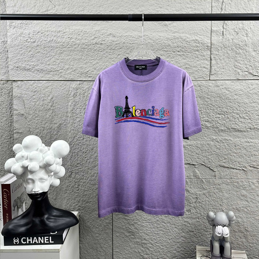 P80 BALENciaga*París*nueva temporada primavera/verano, camiseta de manga corta con efecto desgastado y roto, estampado,…