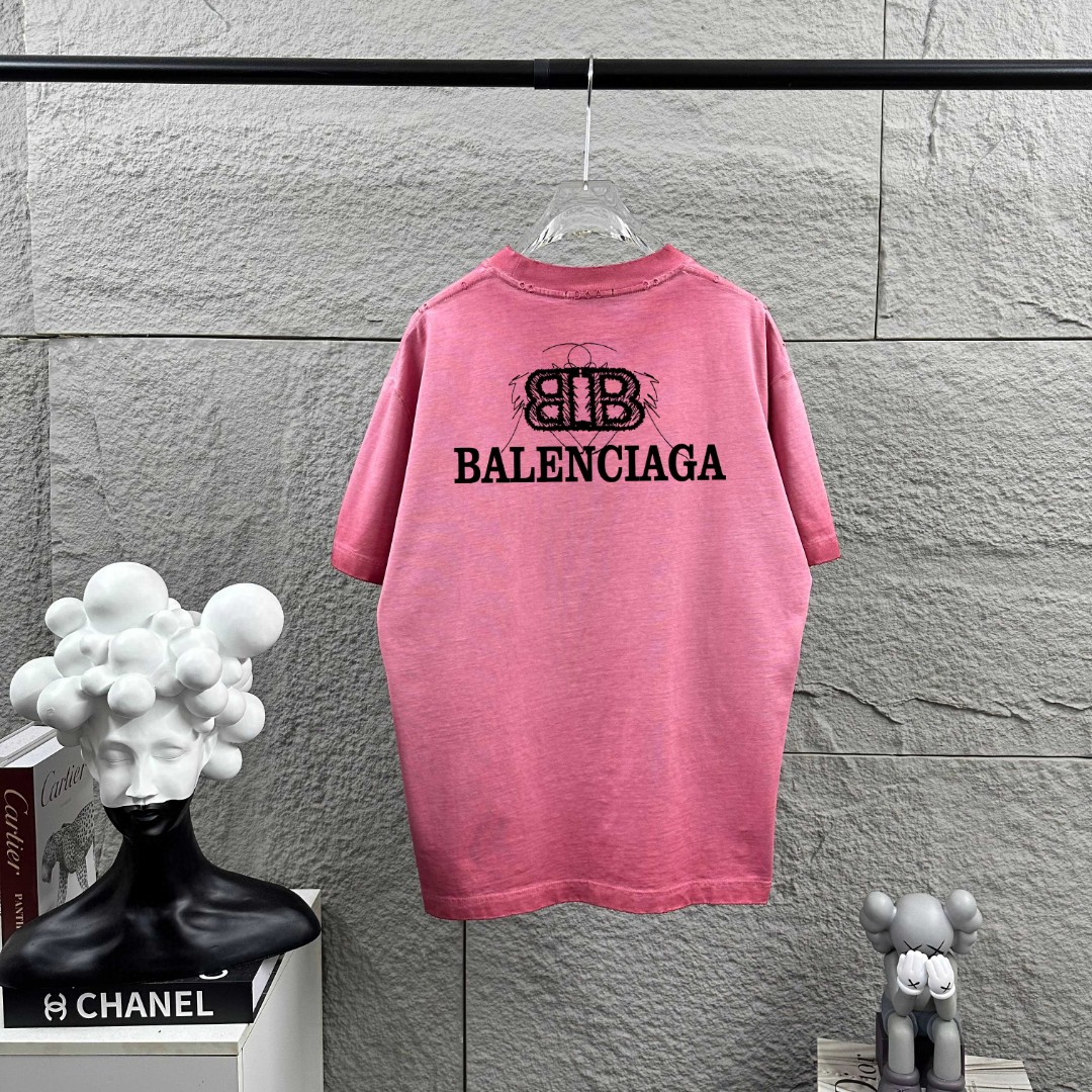 P85 BALENciaga*París*Nueva temporada primavera-verano, camiseta de manga corta de algodón personalizado, con desgaste y…