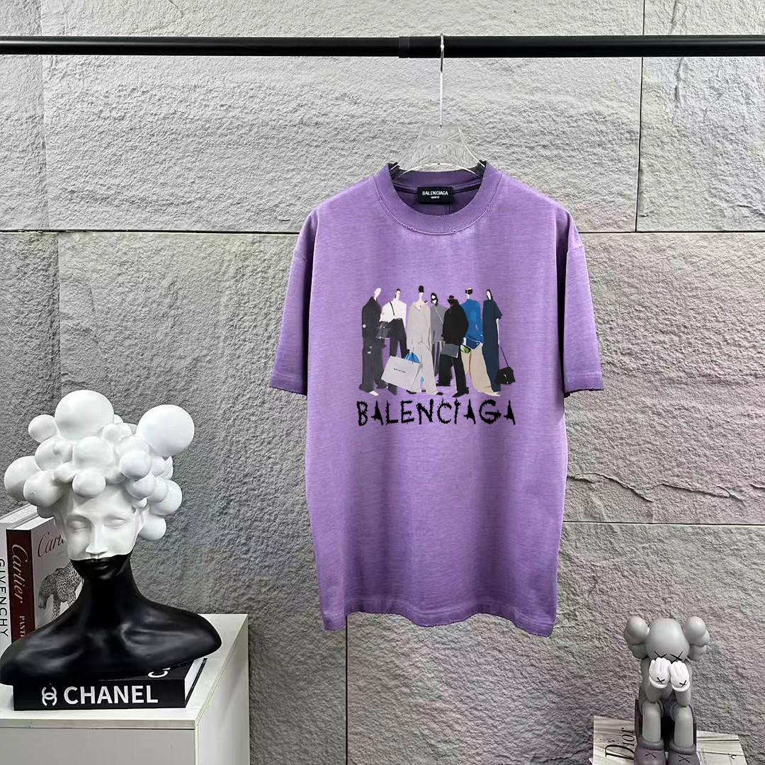 P80 BALENciaga*París*2026 nueva temporada primavera/verano, camiseta de manga corta con efecto desgastado y roto, estam…