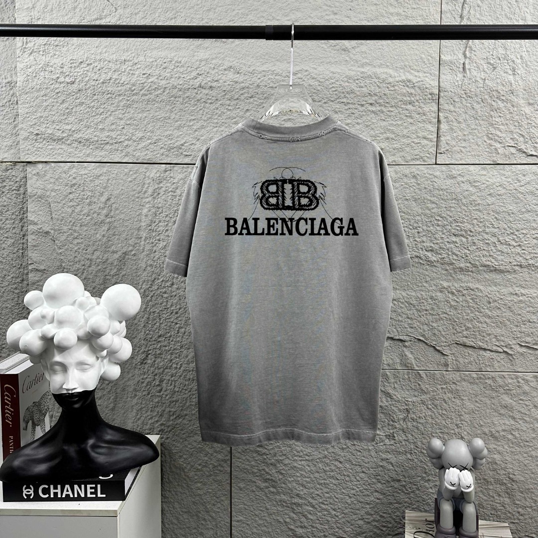 P85 BALENciaga*París* Nueva temporada primavera-verano 2026, estilo pesado, lavado a la piedra, desgastado y roto, bord…