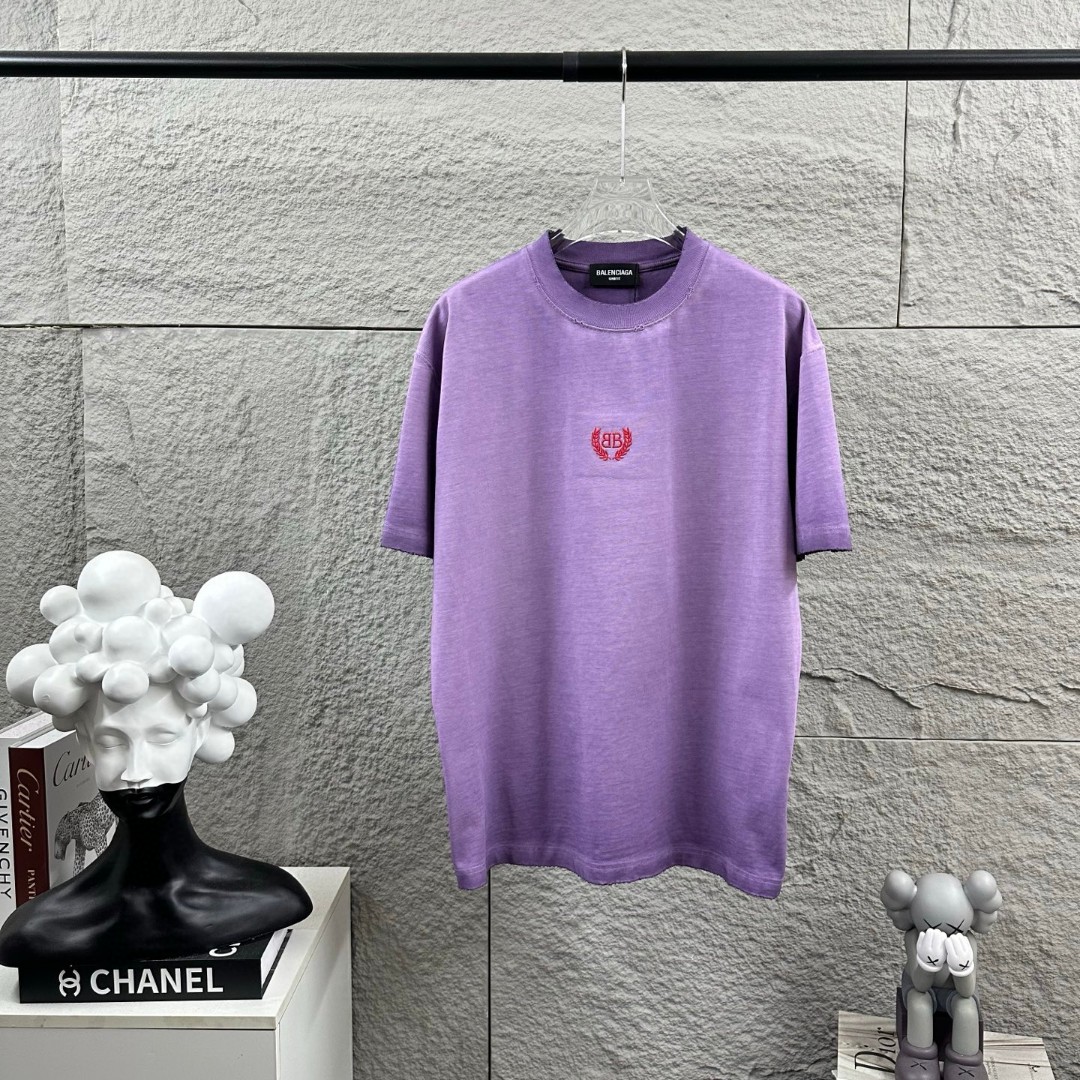 P85 BALENciaga*París*nueva temporada primavera/verano, camiseta de manga corta con efecto desgastado y roto, bordado tr…