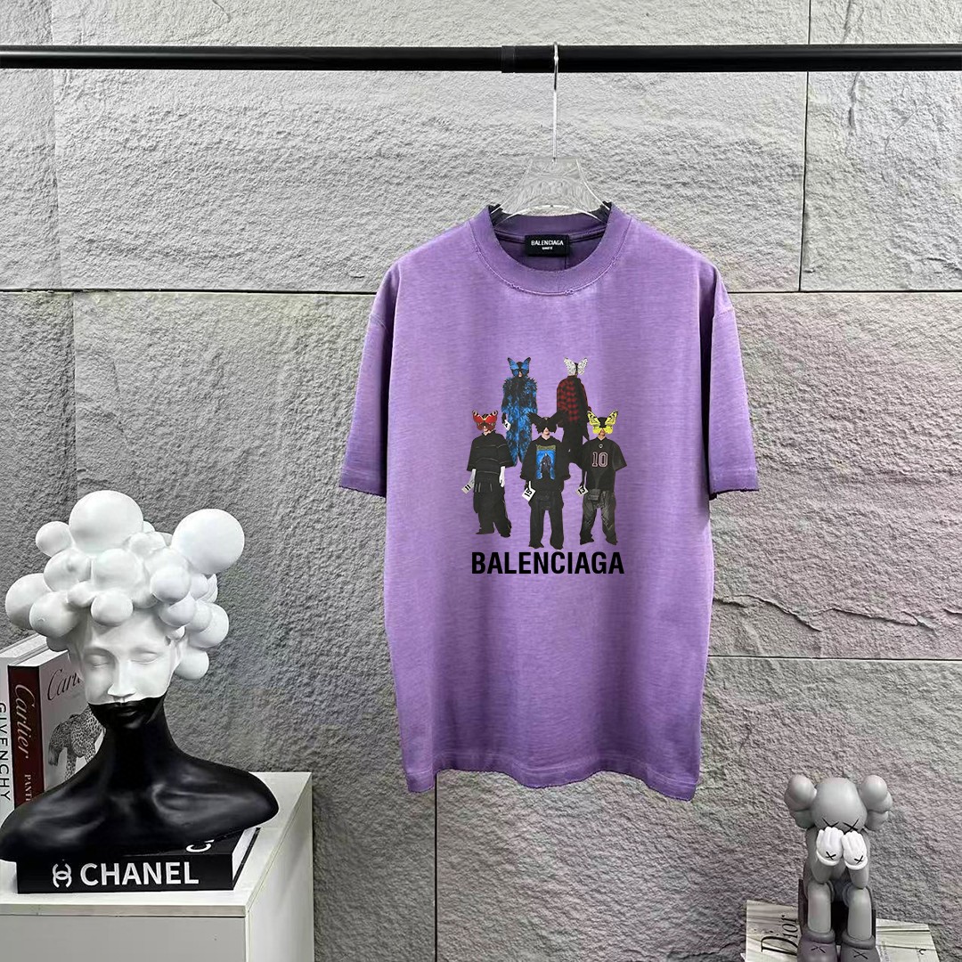 P80 BALENciaga*París*2026 nueva temporada primavera/verano, camiseta de manga corta con efecto desgastado y roto, estam…