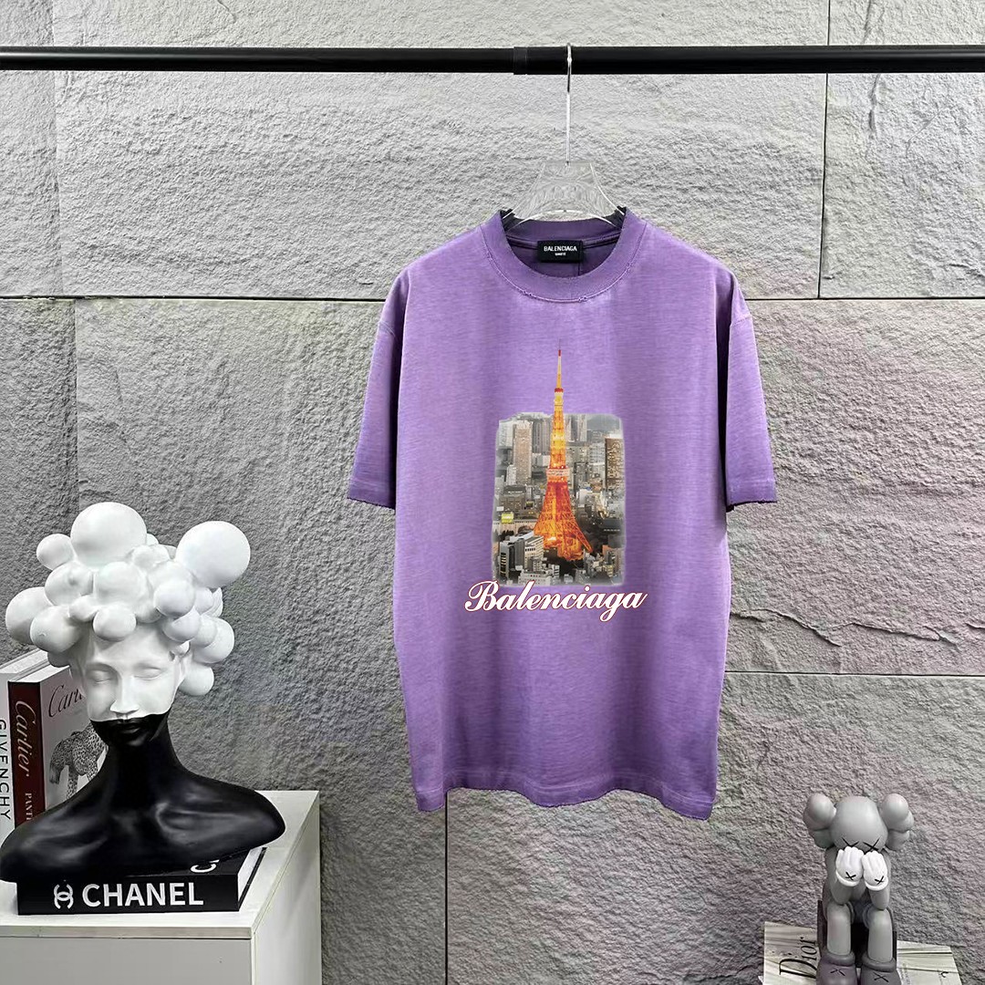 P80 BALENciaga*París*2026 nueva temporada primavera/verano, camiseta de manga corta con efecto desgastado y roto, estam…