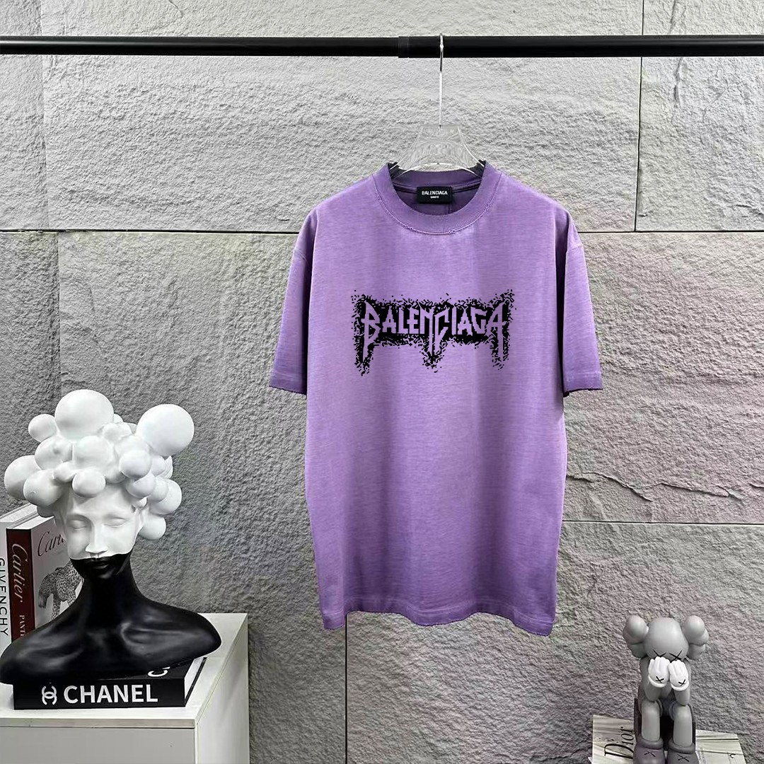 P80 BALENciaga*París*2026 nueva temporada primavera/verano, camiseta de manga corta con efecto desgastado y roto, estam…