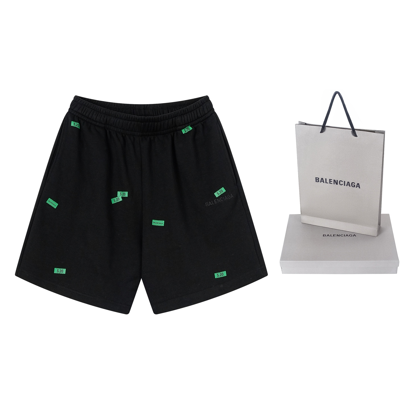 Balenciaga 官网品质BALENCI*GA/巴黎 2026新款 巴黎5 20贴纸印花 左边刺绣巴黎小字母短裤