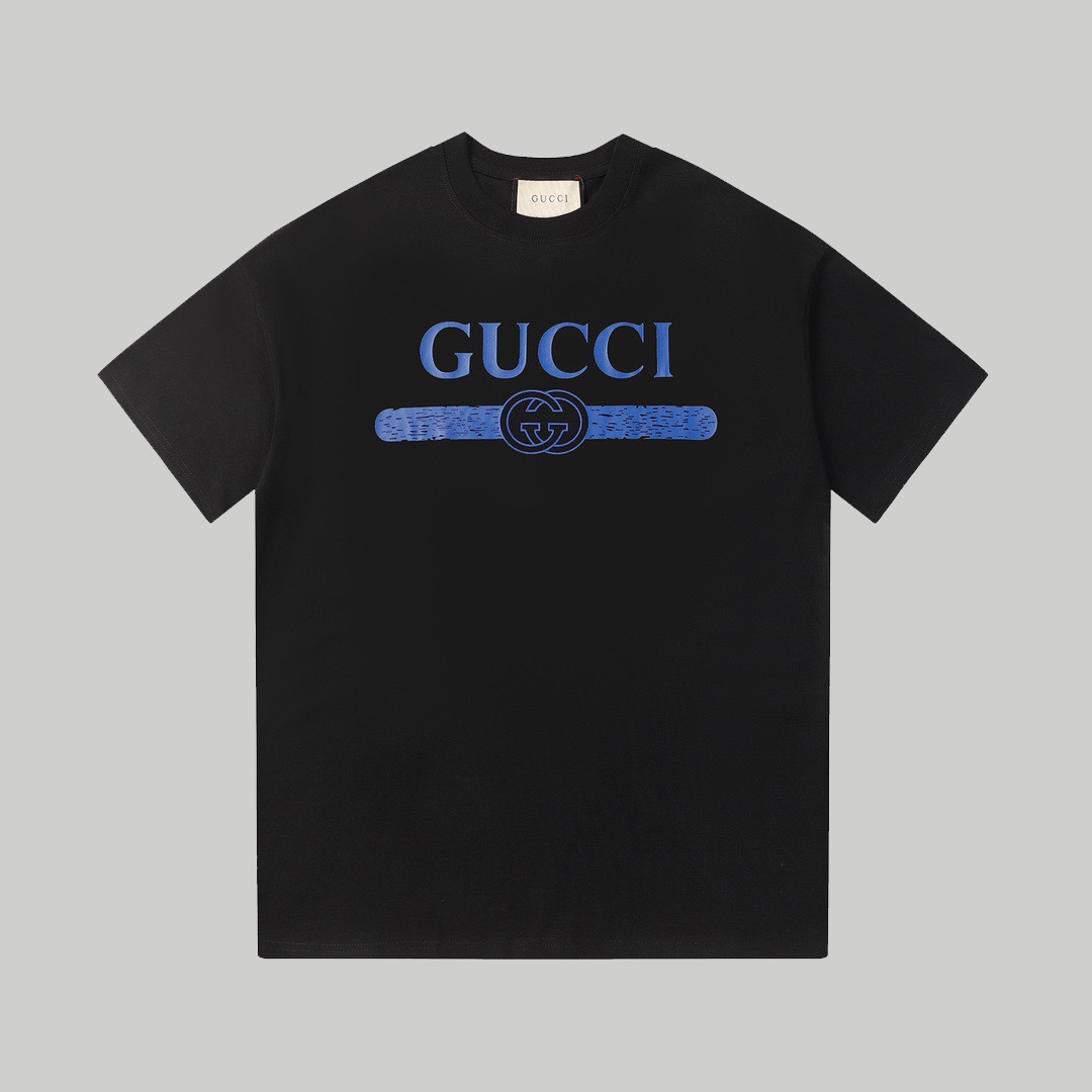 Gucci Odzież T-Shirt Czarny Biały Drukowanie Unisex Kolekcja wiosenno-letnia Vintage Krótki rękaw