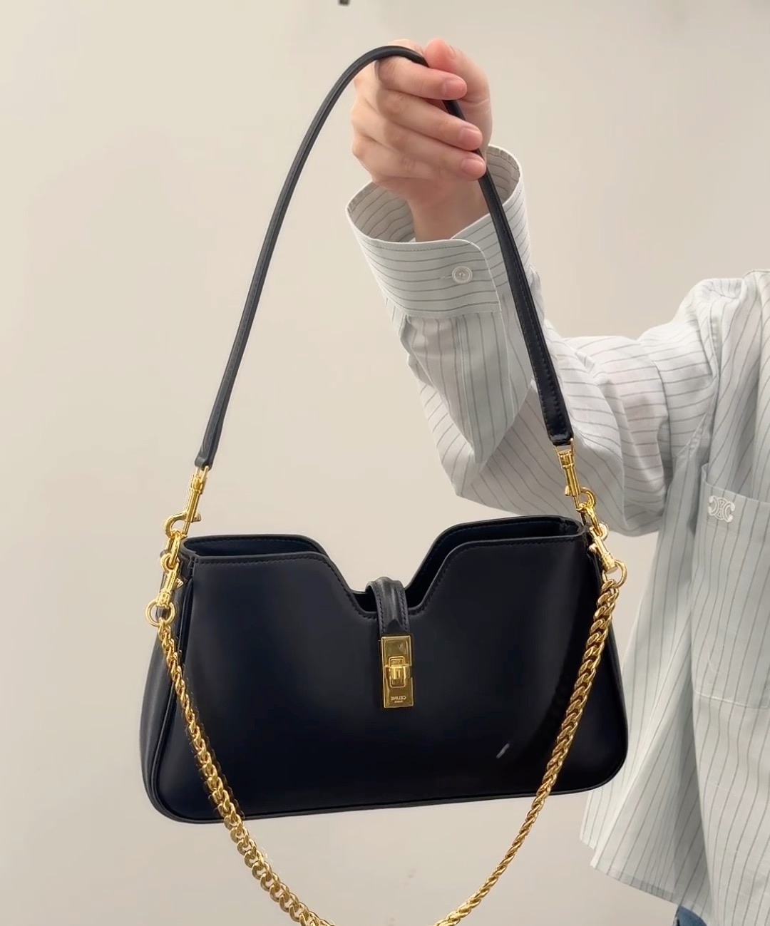Celine Camille Shoulder Bag in Black Leather with Gold-Tone Hardware