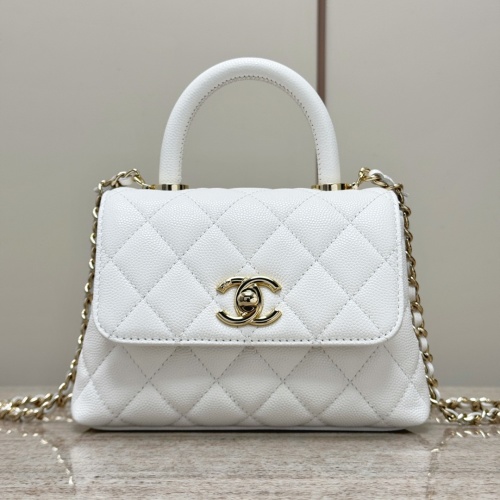 Elegant White Quilted Top Handle Bag with Gold Hardware 20 cm