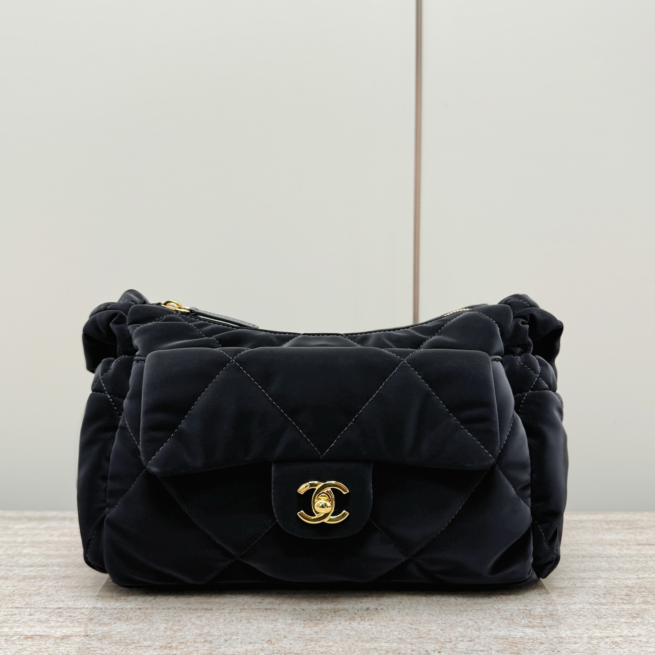 Chanel Quilted Velvet Flap Bag, Soft Nylon Fabric, Perfect for Any Outfit 2 i1733382848 7132 2