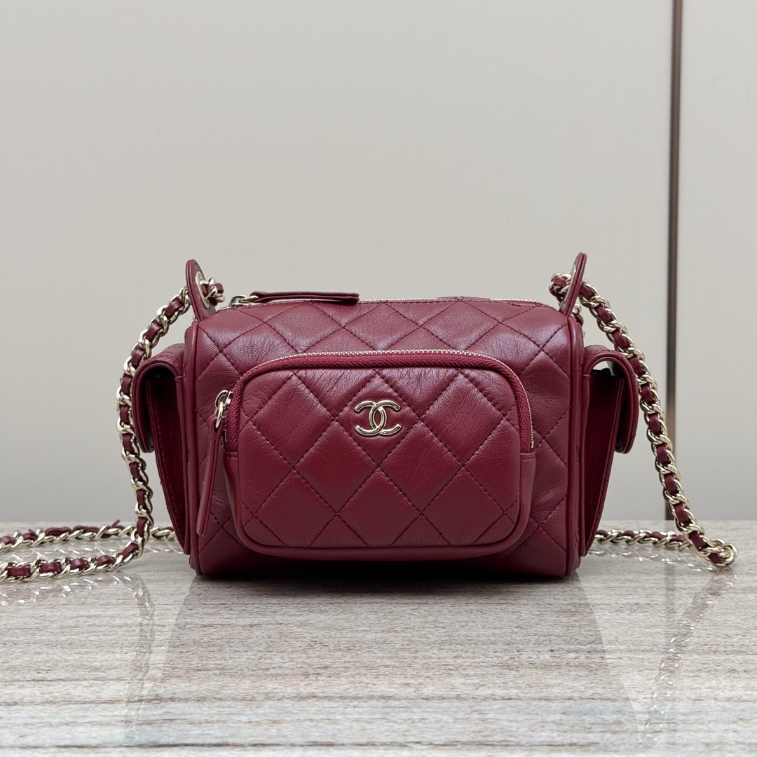 Elegant Chanel Lambskin Quilted Camera Bag with Chain Strap - Burgundy 2 i1735480381177 809 0 0