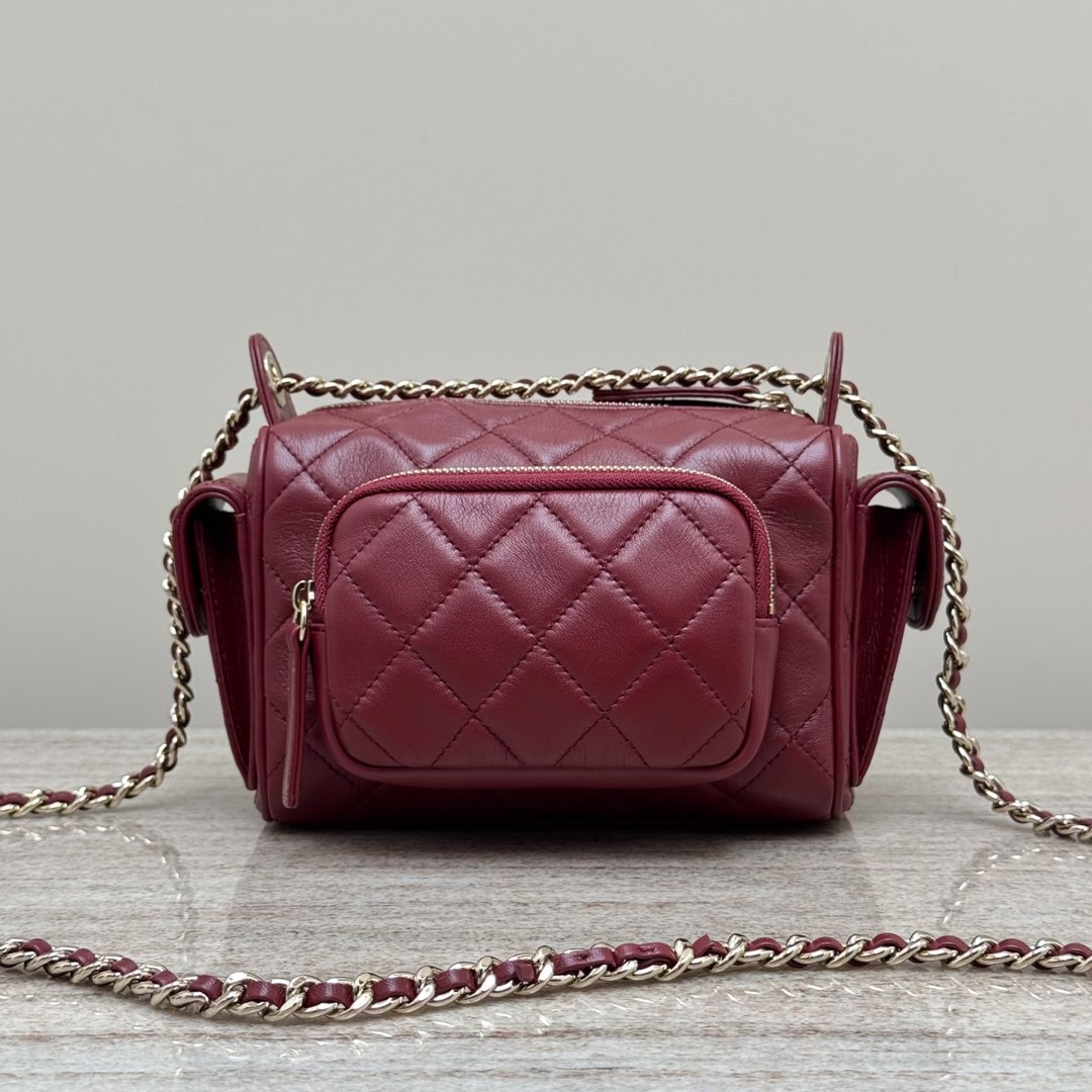 Elegant Chanel Lambskin Quilted Camera Bag with Chain Strap - Burgundy 3 i1735480381274 3854 0 1