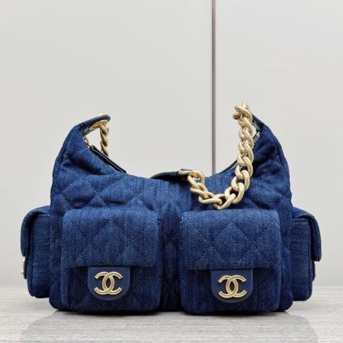Chanel 25C Denim Hobo Bag - Deep Blue, Gold Chain Accent, Modern Design 1 Chanel 25C Denim Hobo Bag - Deep Blue, Gold Chain Accent, Modern Design
