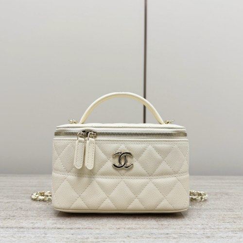 Chanel Flat Box Bag with Top Handle and CC Logo - Elegant Vanity Case 1 Chanel Flat Box Bag with Top Handle and CC Logo - Elegant Vanity Case