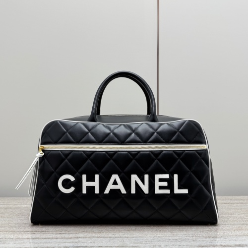 Chanel Vintage Boston Bag, Quilted Leather Bowling Bag, Black and White