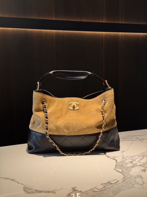 Chanel Two-Tone Suede Hobo Bag with Chain Strap and Gold Hardware 1 Chanel Two-Tone Suede Hobo Bag with Chain Strap and Gold Hardware