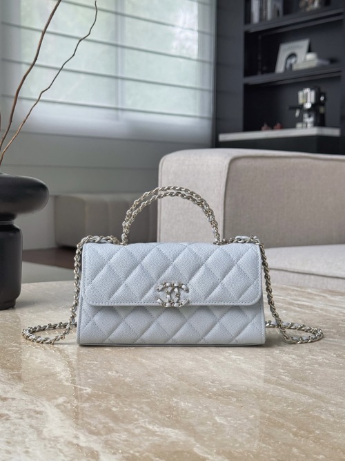 Chanel Top Handle Flap Bag Light Blue Caviar Leather Chain Silver Hardware 1 Chanel Top Handle Flap Bag Light Blue Caviar Leather Chain Silver Hardware