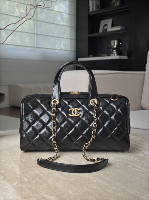 Chanel Black Quilted Patent Leather Bowling Bag with Gold-Tone Hardware 1 Chanel Black Quilted Patent Leather Bowling Bag with Gold-Tone Hardware