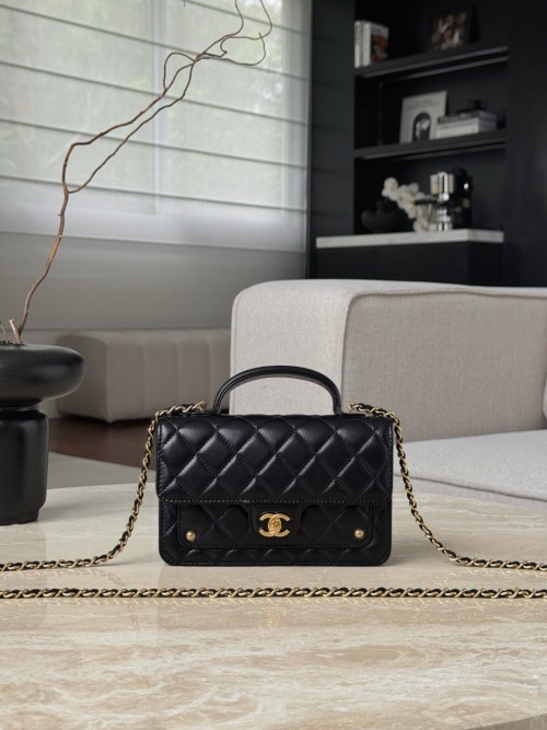Chanel Black Quilted Leather Mini Top Handle Flap Bag with Chain Strap 1 Chanel Black Quilted Leather Mini Top Handle Flap Bag with Chain Strap