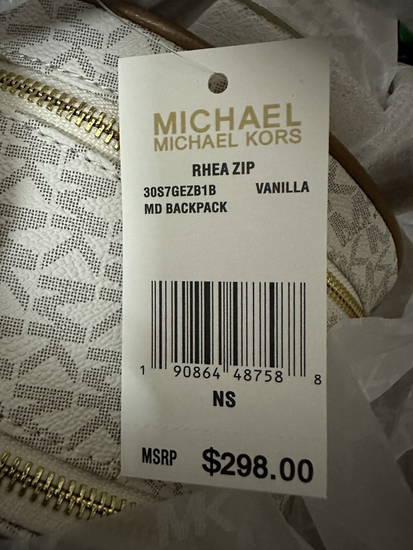 Michael Kors Mk纯原小字母双肩包女包 RHEA ZIP字母双肩包书包旅行包中号MK背包2拼皮 、啡色、白色